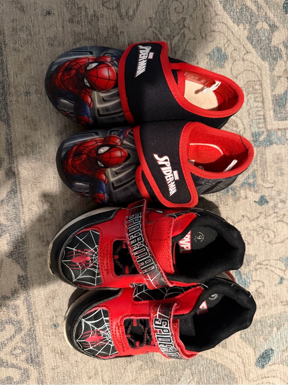 Spiderman Kids Red and Black Sneakers and hard sole slippers